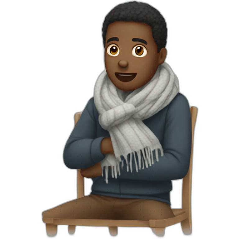 YOUNG BLACK MAN freezing TO DEATH on chair wearing a scarf emoji