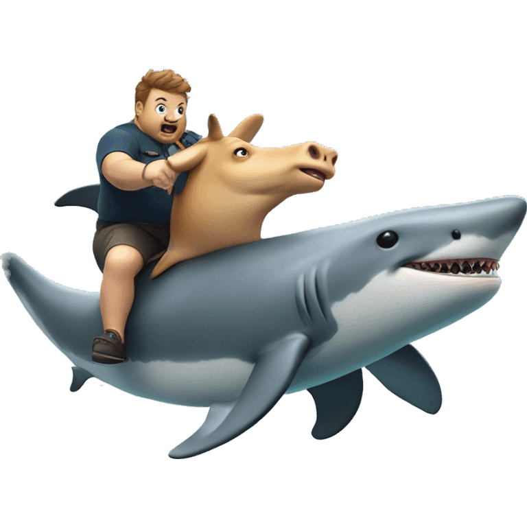 a massively fat cow riding a dolphin running from a shark emoji