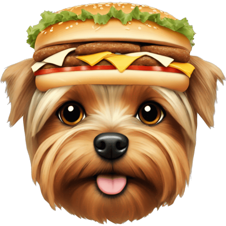 Yorkie's head in a wreath of cheeseburgers  emoji