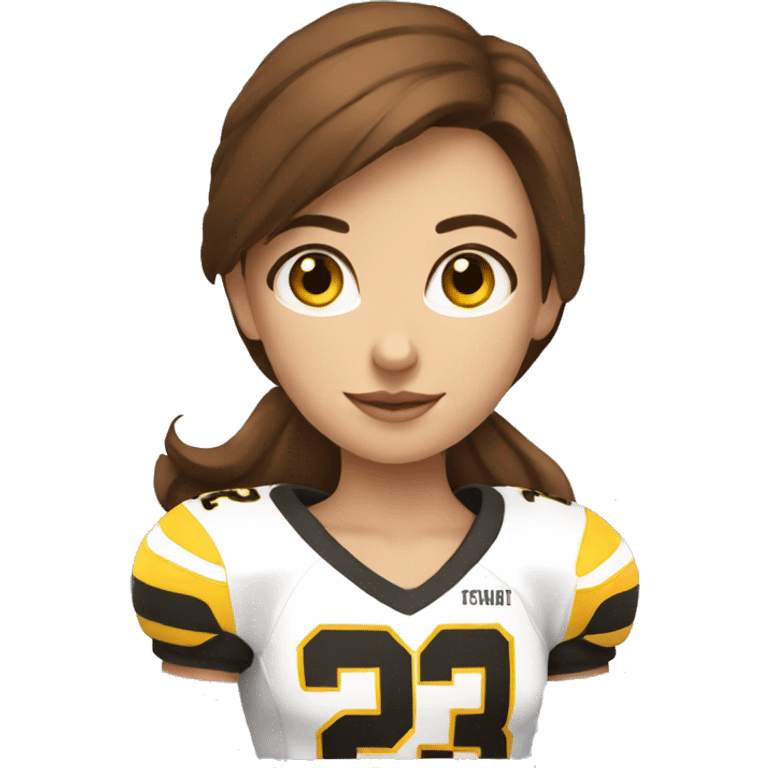 a girl with brown hair and a yellow football player with a small black ring on it emoji