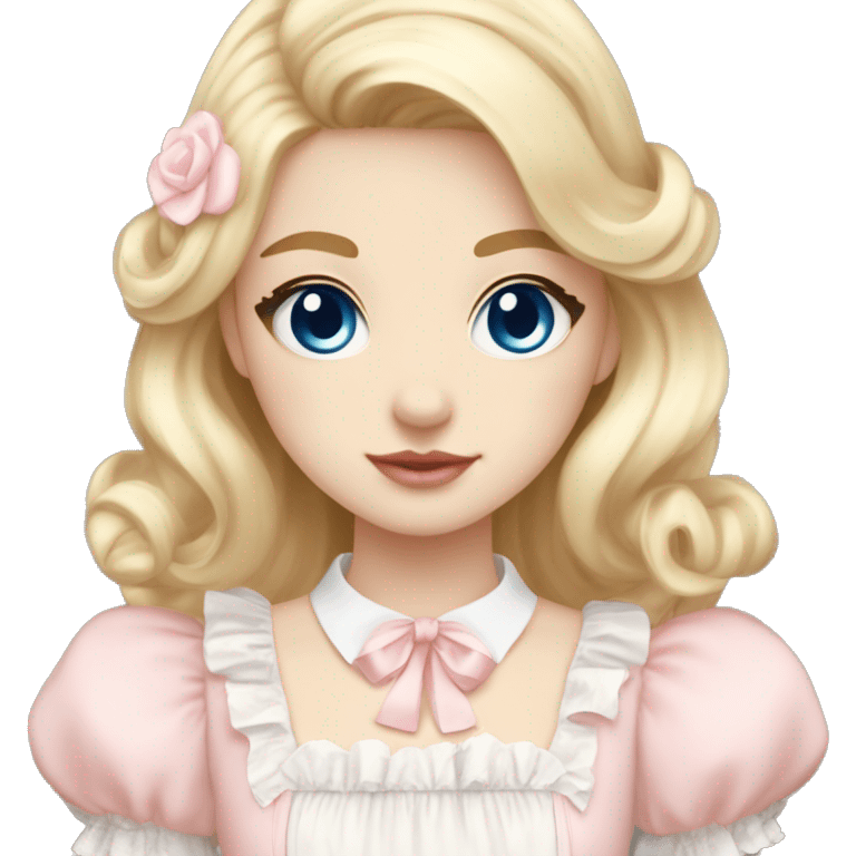 sweet lolita blond hair blue eyes white skin light pink dress emoji