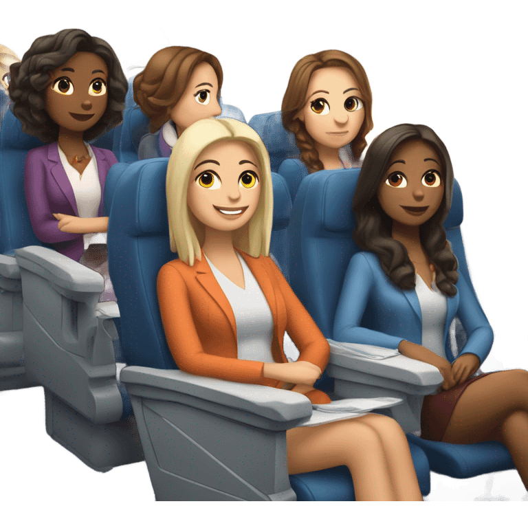 Group of 6 Caucasian women riding in a airplane  emoji