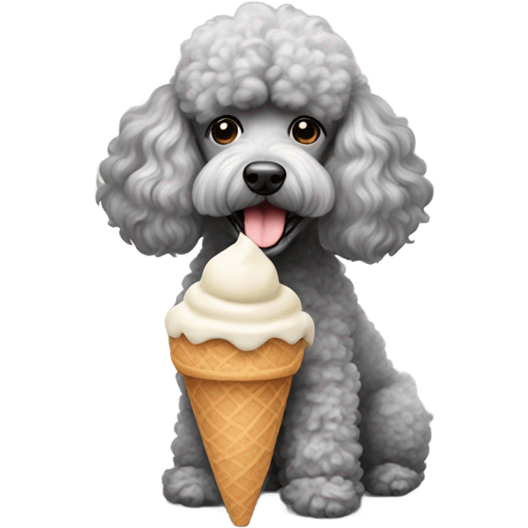 Grey Scottish poodle with hair over eyes eating ice cream emoji