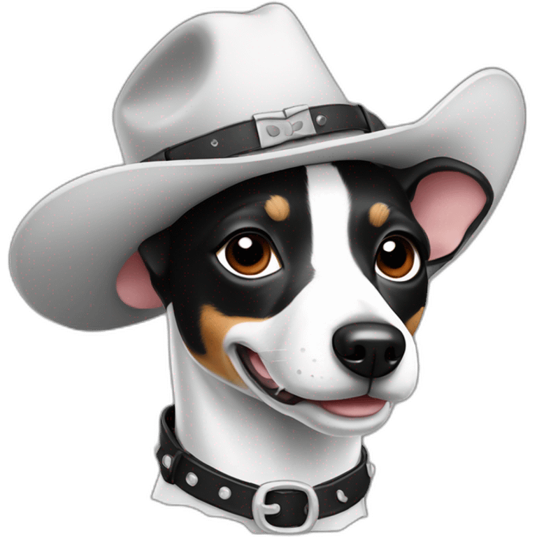 rat terrier wearing a cowboy hat smiling (black and white) emoji