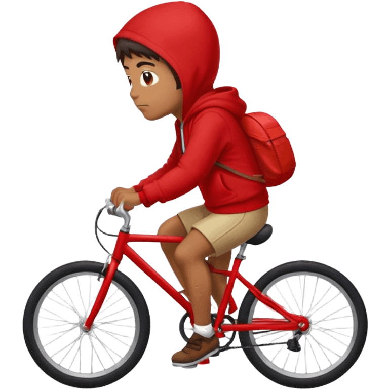 Swarley riding a bike wearing a red hoodie emoji