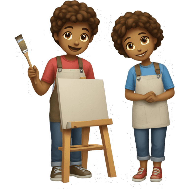 girl and boy painting emoji