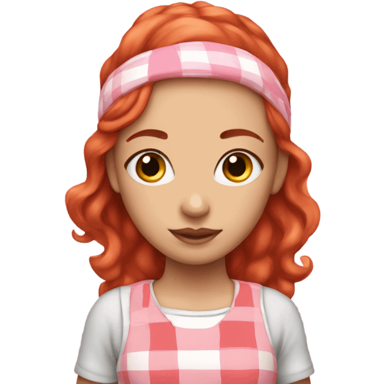 Girl with red hair and a pink and white plaid dress with a pink headband emoji