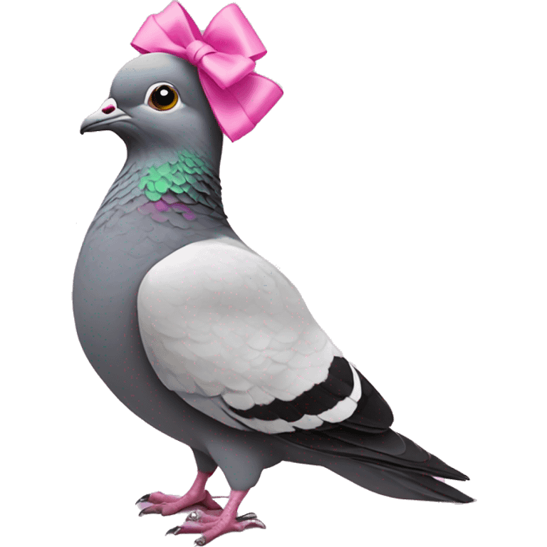 pigeon with a pink bow on head facing to the left side  emoji