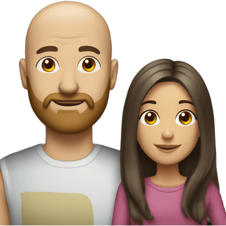 Bald man with beard and brunette girl long hair emoji