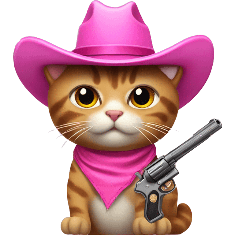 cat wearing pink cowboy hat holding pink gun emoji