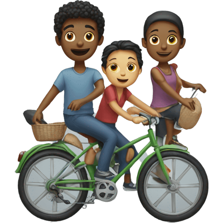 Three friends two boys and one girl on bike emoji