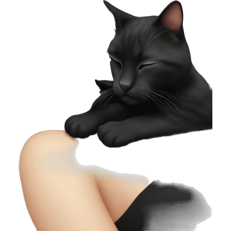 White girl with blonde hair sleeping with black kitty emoji