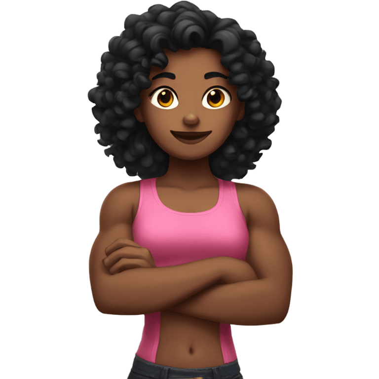 Girl with muscles and black curly hair emoji