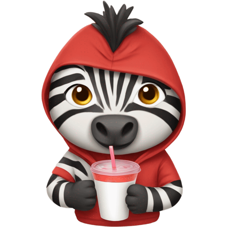 Zebra wearing red hoodie drinking boba emoji