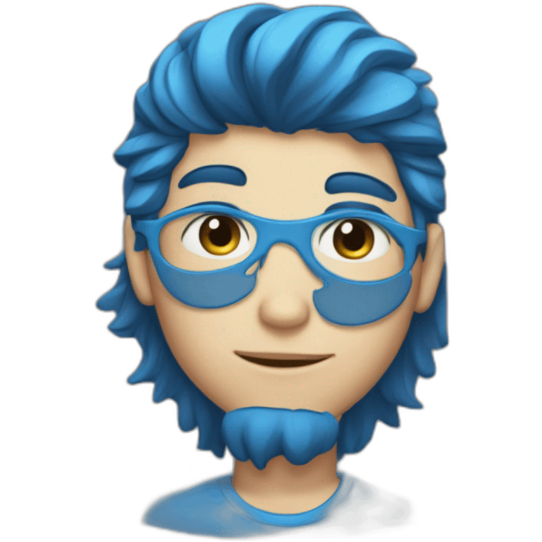 Un jeune homme avec les cheveux teinture bleu étoile. emoji