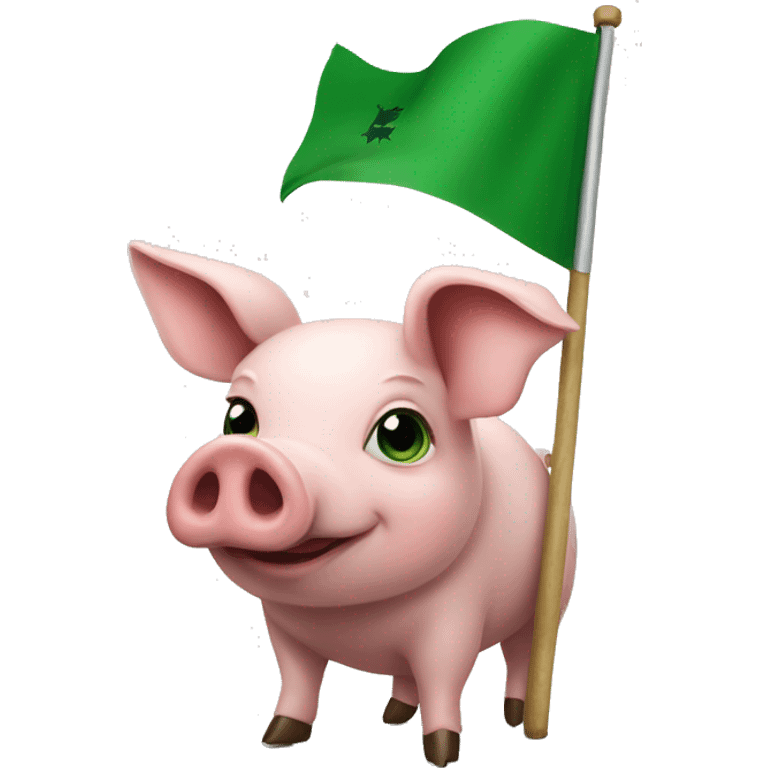 Pig holding a green flag with a P on it  emoji