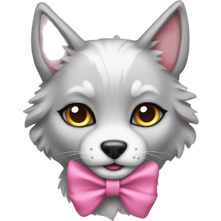 Wolf cat wearing a pink bow emoji