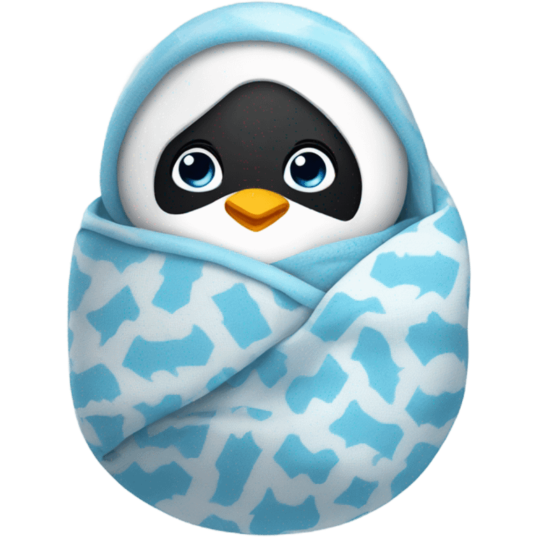 Swaddle Infant blue eyes in blanket with penguin pattern emoji