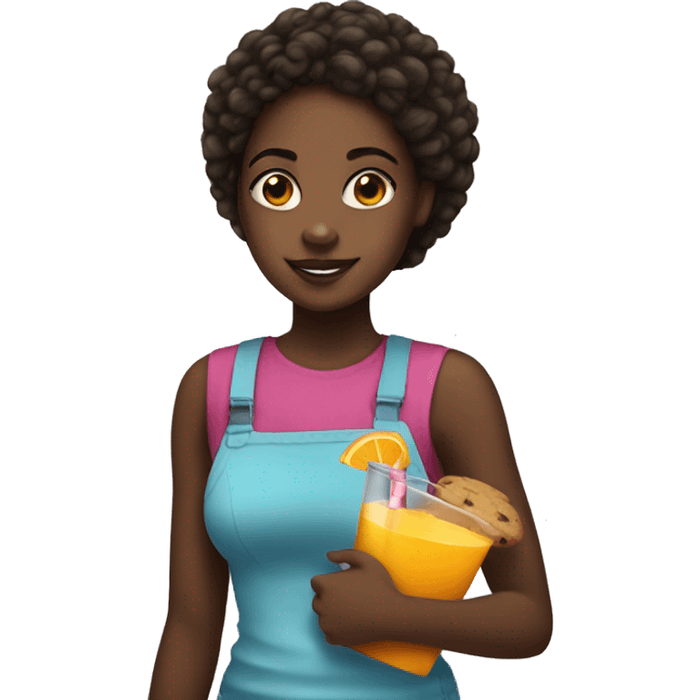 Black girl with cookie and juice emoji