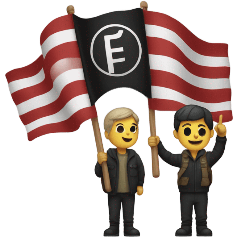 two people waving antifascist flags emoji