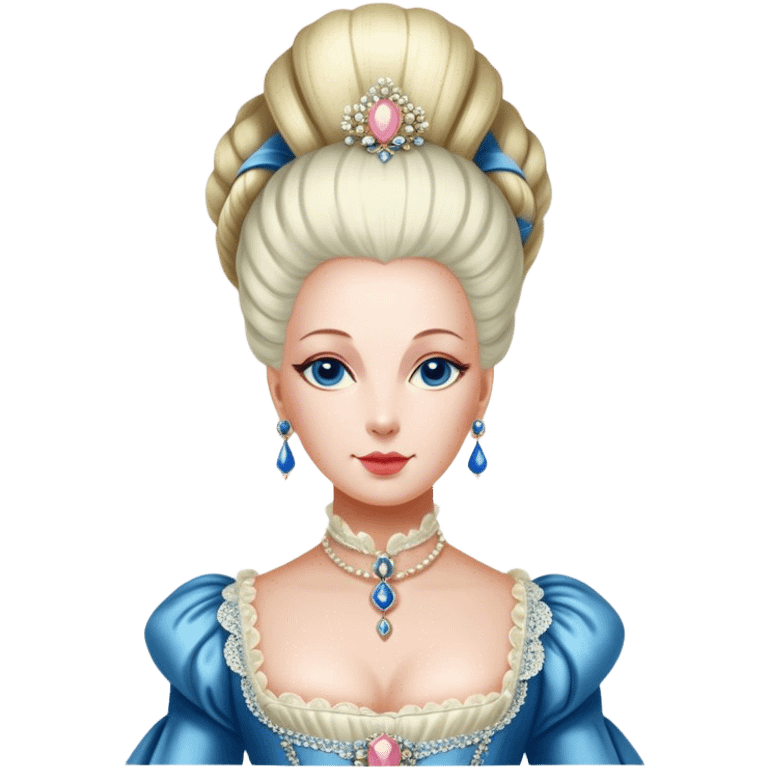 Cinematic Realistic Marie Antoinette Portrait Emoji, depicted as an opulent royal figure with elegant attire and a graceful poised expression, rendered with rich textures and soft lavish lighting that captures her historical allure. emoji