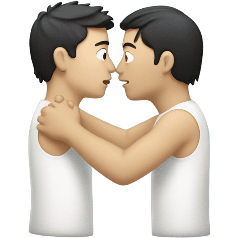 Two men kissing each other , one white with dark hair one Chinese,  emoji