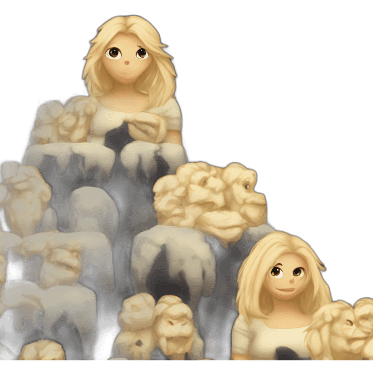 5 gorillas standing behind one blonde girl on a couch emoji