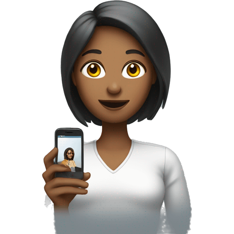 woman showing phone screen to viewer emoji