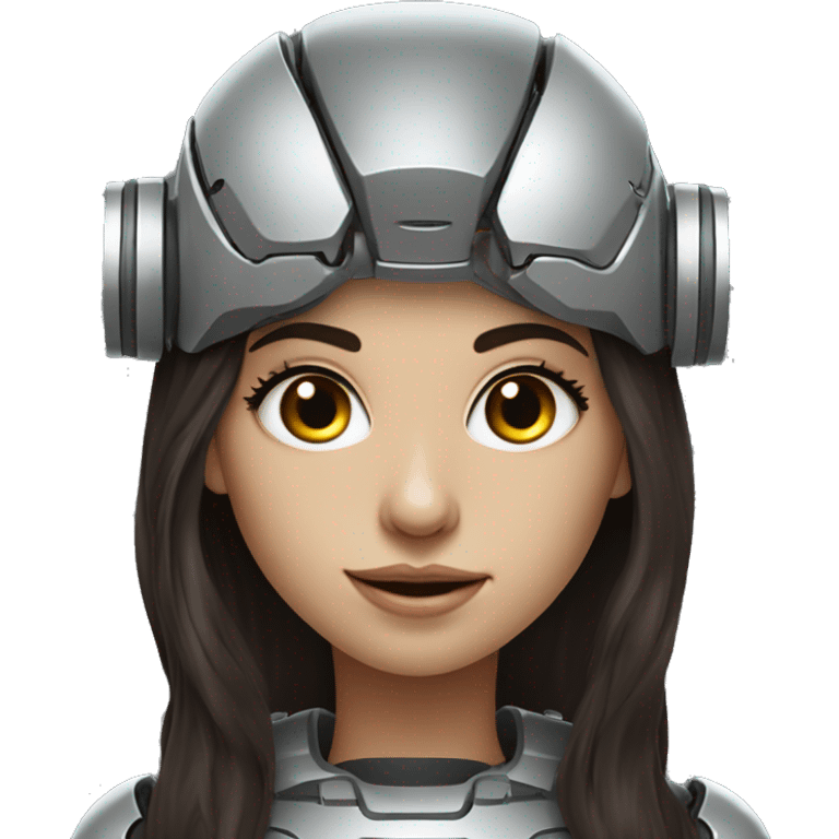 Cyborg robot girl dark brown long hair add eyelashes and headgear emoji