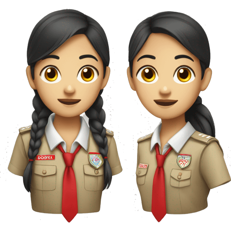 asian scout girl with badges, red and whit tie emoji