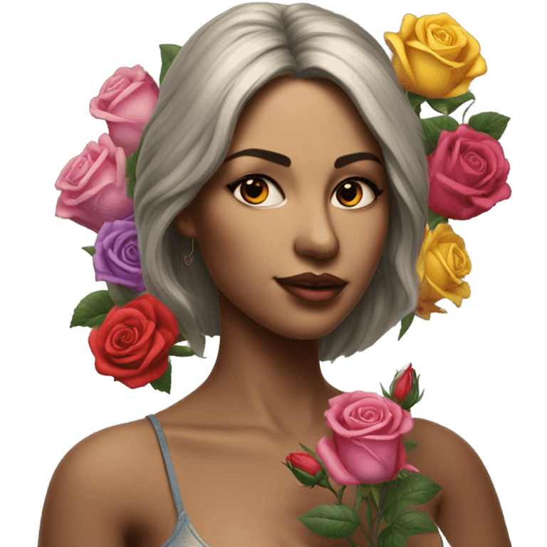 Hyper Realistic beautiful woman model with a small rose tattoo arranging flowers in a vase emoji