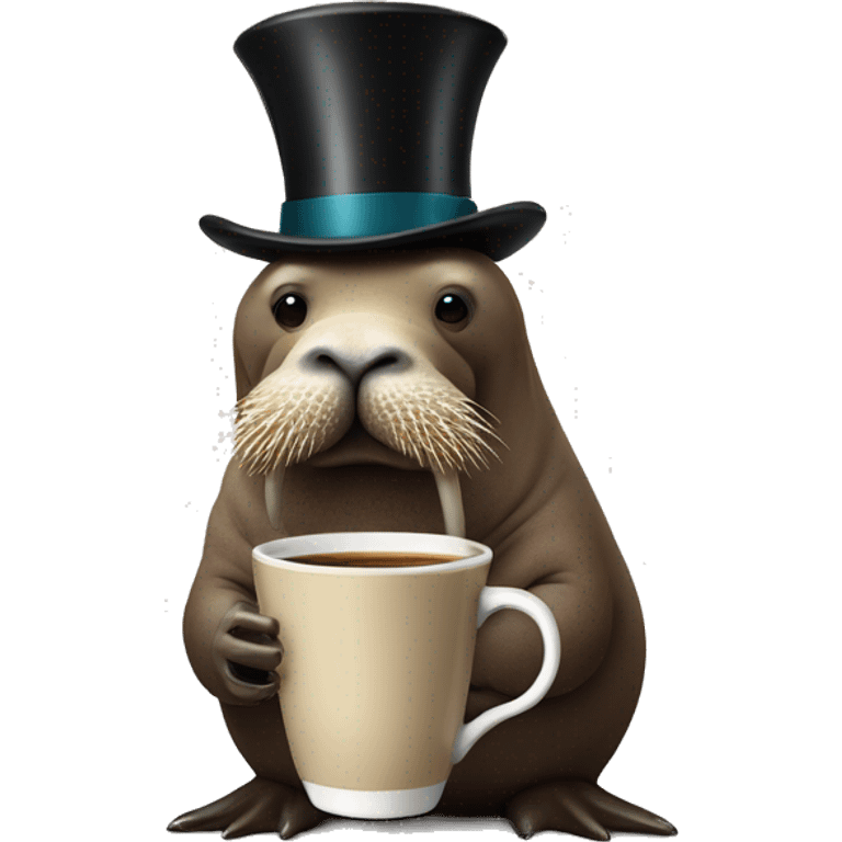 walrus drinking hot cup of coffee with a tophat emoji