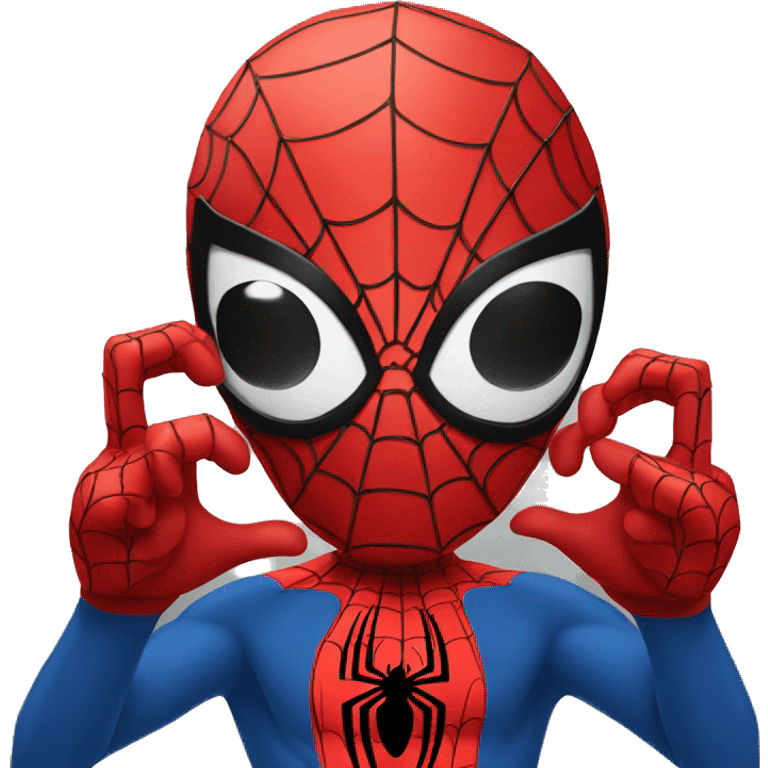 Spiderman making heart hands emoji