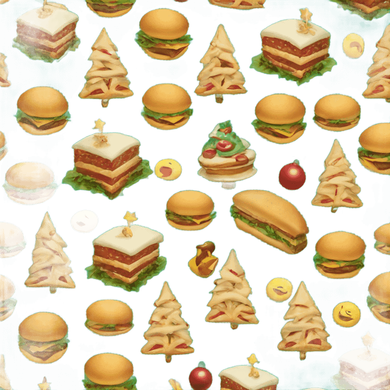 Christmas tree with burgers turkey cake and pies  emoji