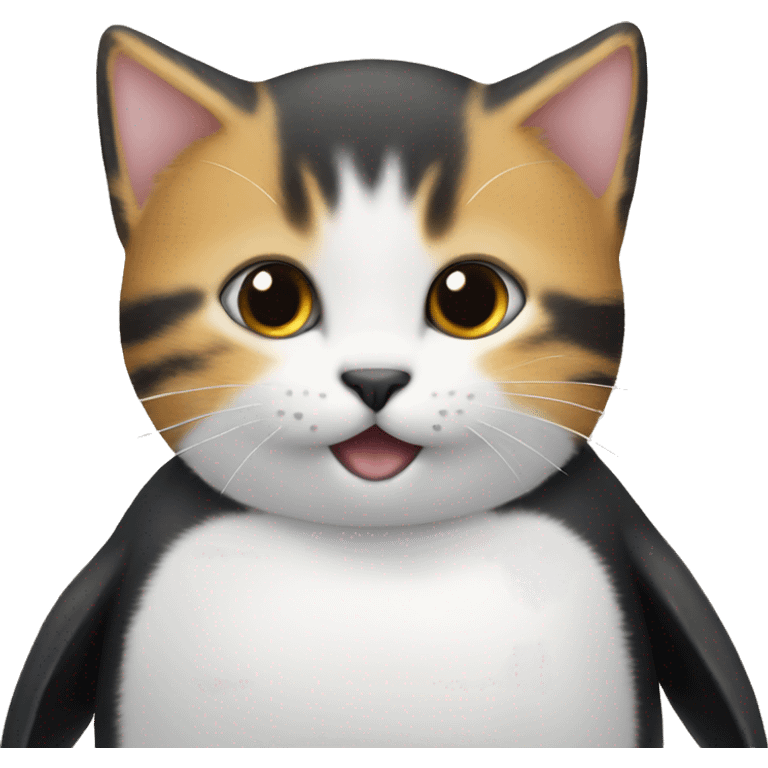 A kitten rides a penguin emoji