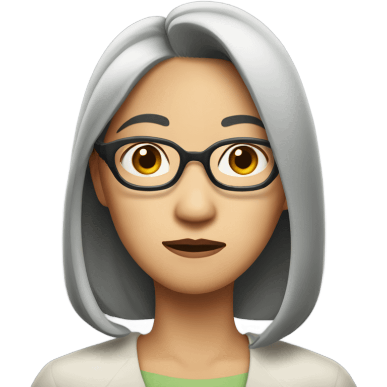 40's Asian woman with glasses and straight medium length hair, looking perplexed emoji