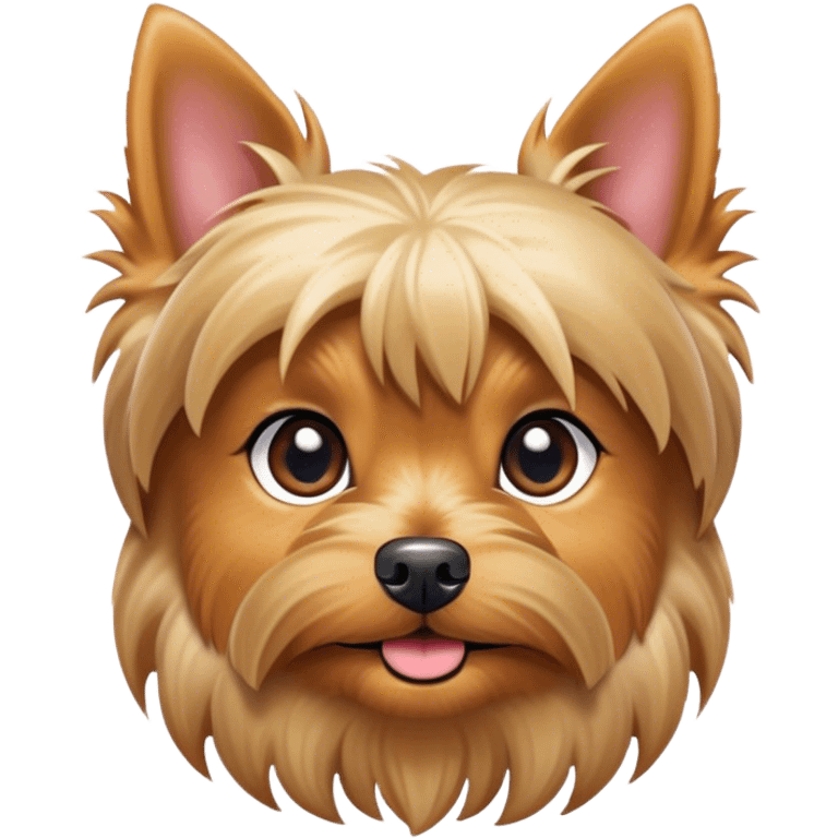 Cinematic Cute Yorkshire Terrier Portrait Emoji, Head perked with bright, twinkling eyes and a perky expression, showcasing a soft, silky fur in rich hues, simplified yet adorably detailed, glowing with a cheerful, inviting glow, high shine, exuding playful intelligence and spunky charm, styled with a gentle, whimsical outline, capturing the essence of a cute Yorkshire Terrier that appears ready to frolic off the screen with irresistible energy! emoji