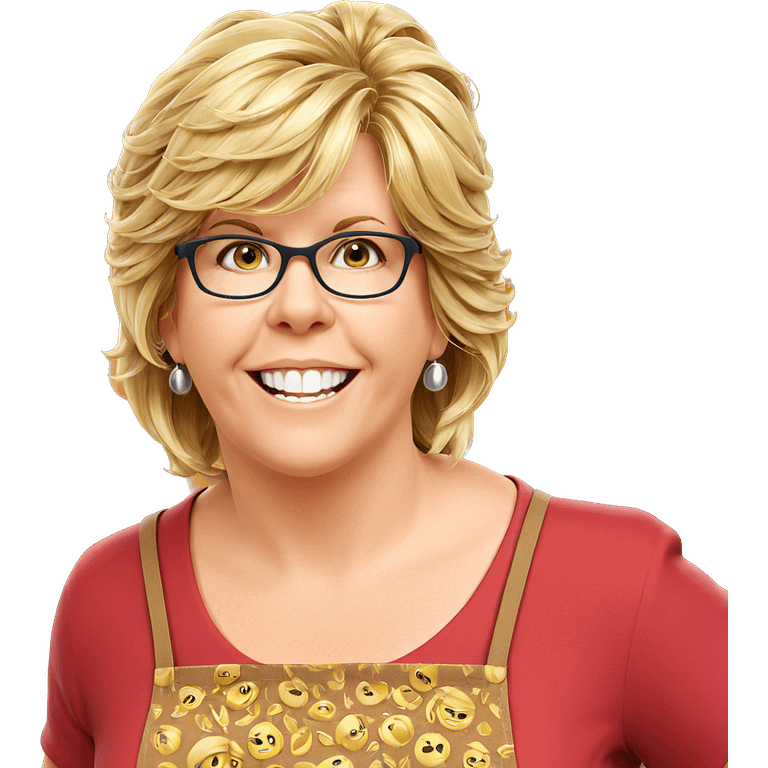 smiling blonde woman in apron emoji