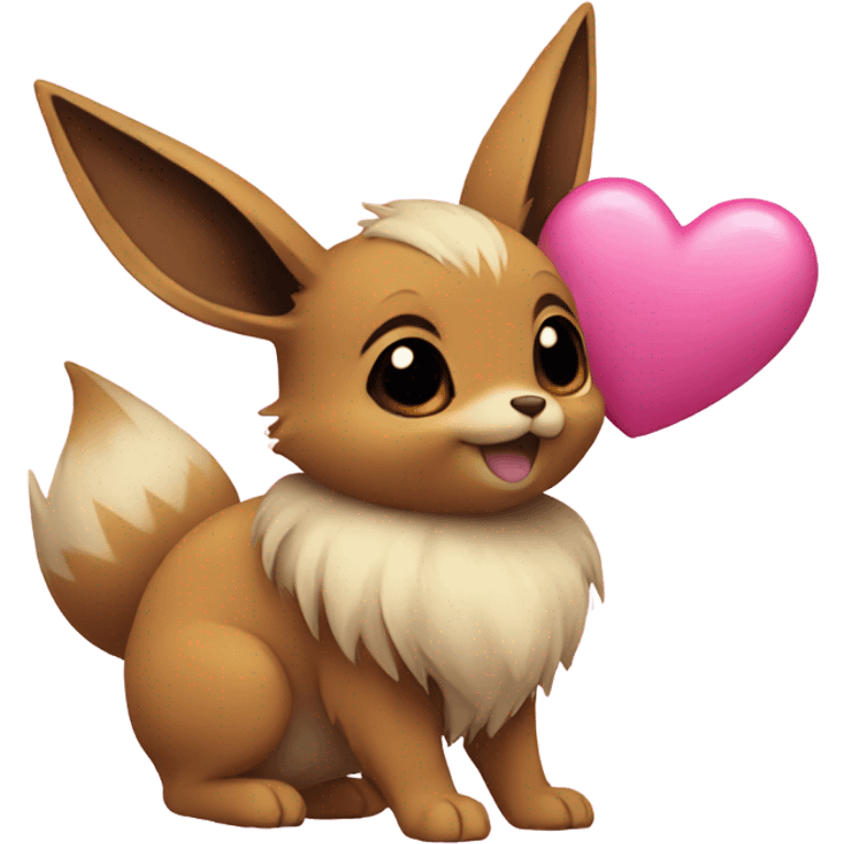 Eevee holding a pink heart emoji