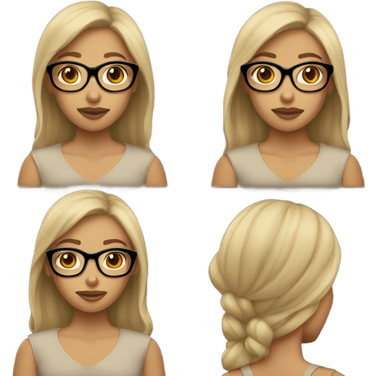 Girl, with tan but not really tan skin with black round glasses emoji