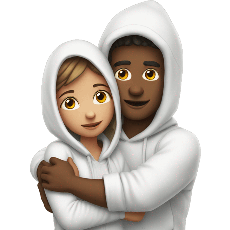 An emoji of a man wearing a white hoodie, standing next to his sister. He is hugging her warmly, showing a close sibling bond emoji