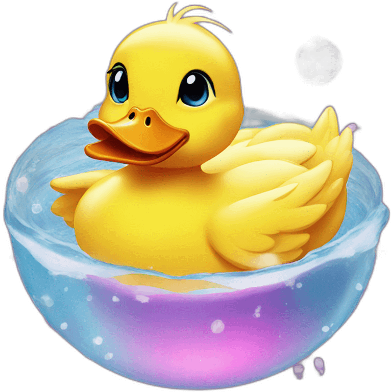 duckling in a pool with disco ball above emoji