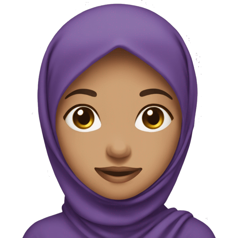 Muslimah woman with a purple hijab, a sweet smile, and a heart shape. emoji