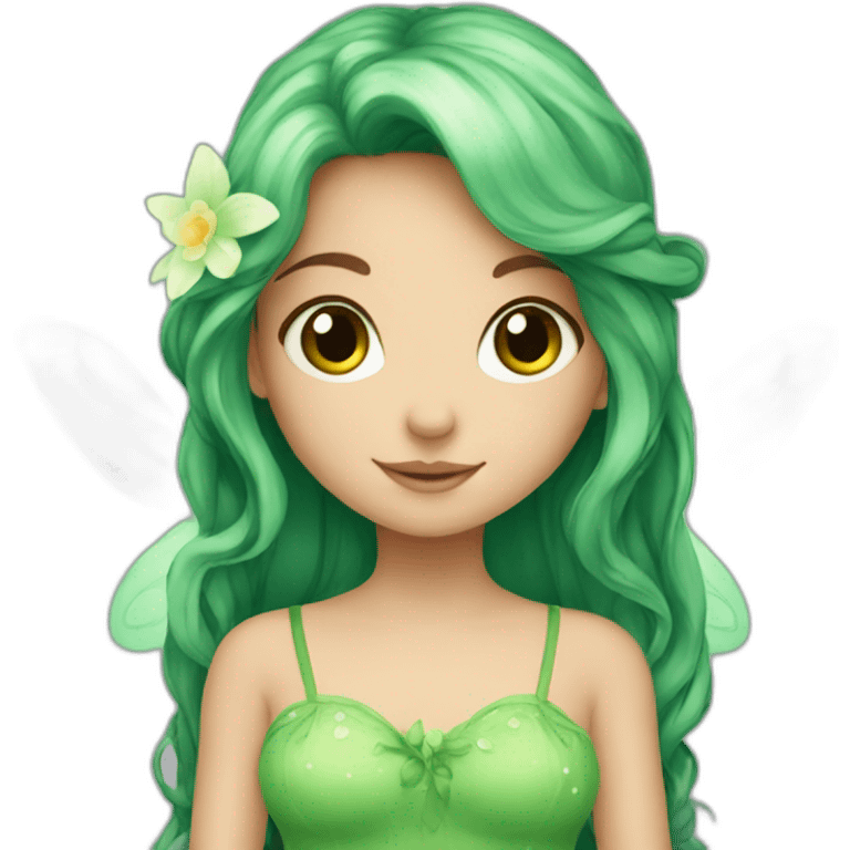 Cute fairy with long brown hair green eyes emoji