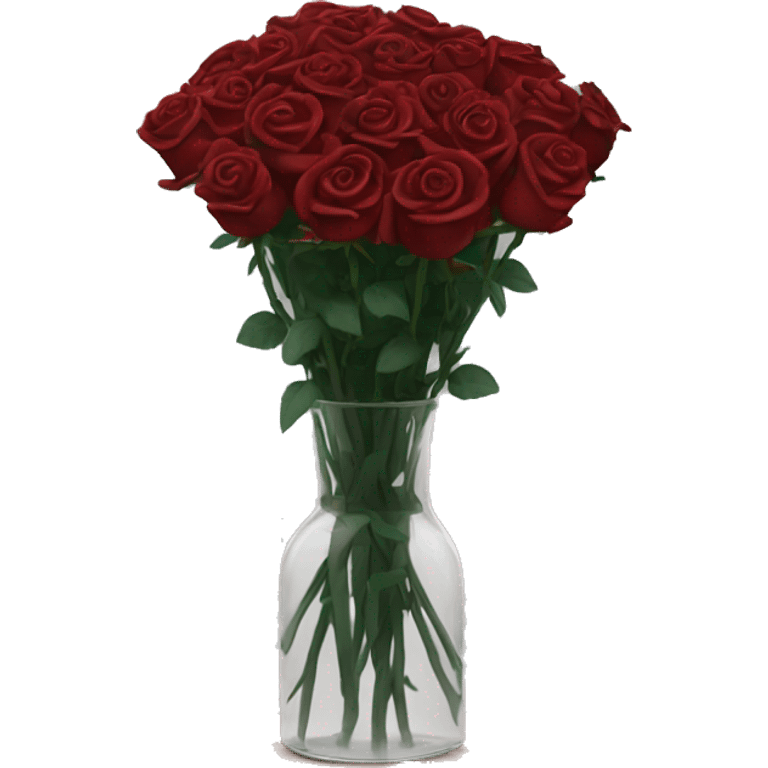 10000000 dark red  roses on stems in a clear glass vase emoji