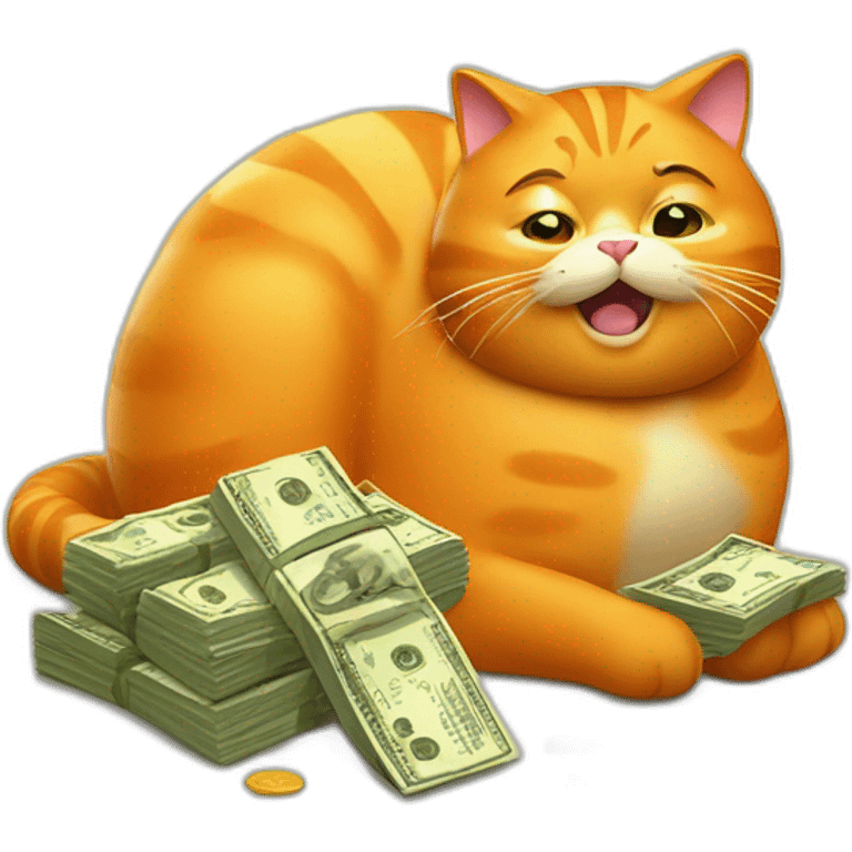 stinky orange fat cat eating money emoji