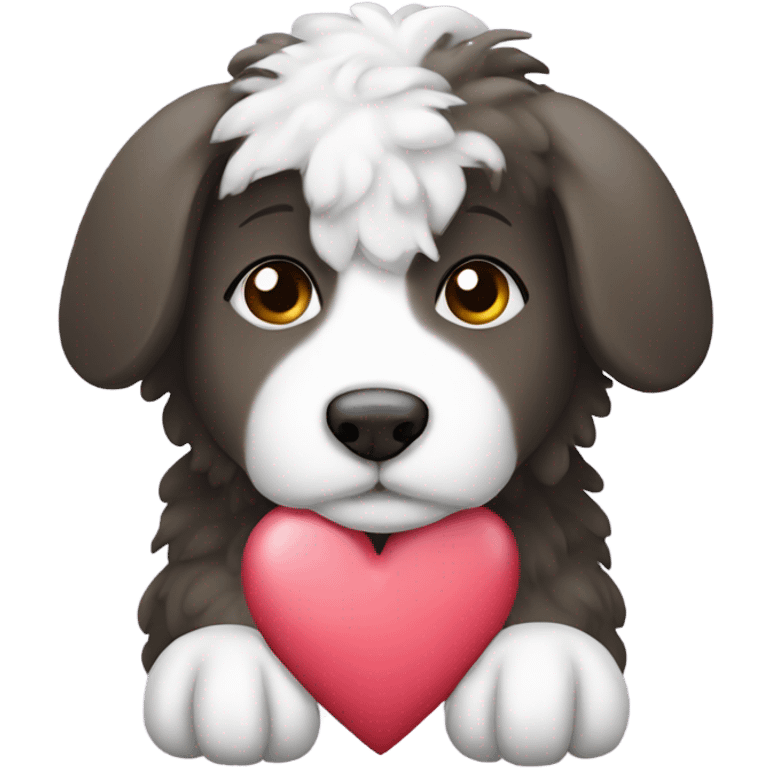 Create a sheepdog puppy with a heart emoji