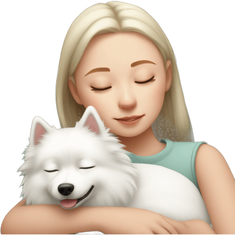 White spitz sleeping on girl's lap emoji