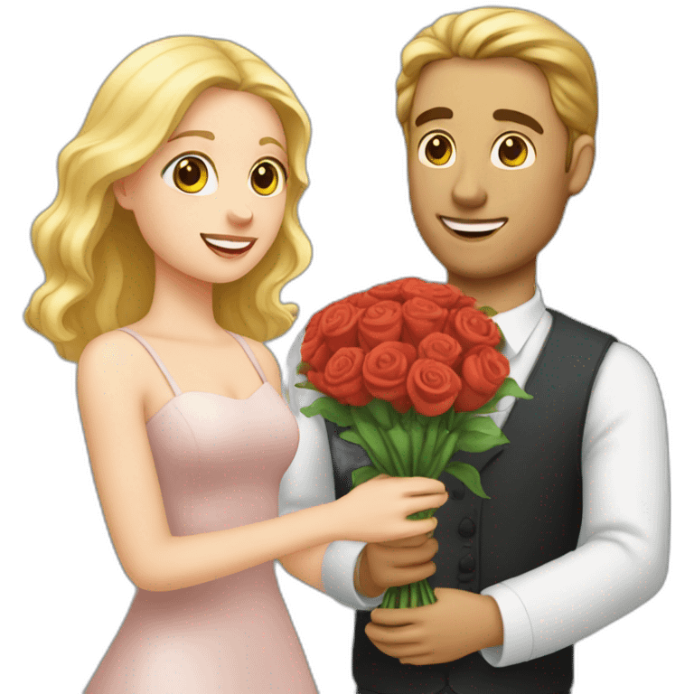 A white man holding a bouquet and proposing a white girl emoji