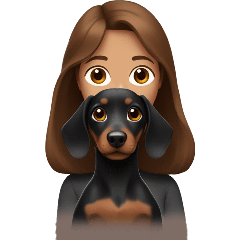 brown haired girl with black dachshund  emoji